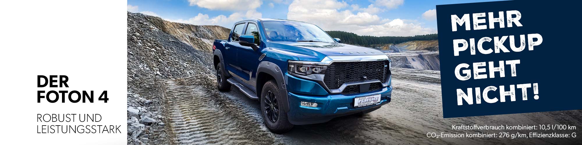 Der neue Foton 4 steht am Rand eines Steinbruchs
